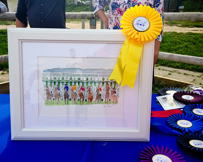 aquarelle de chevaux de course remise lors d'un grand prix