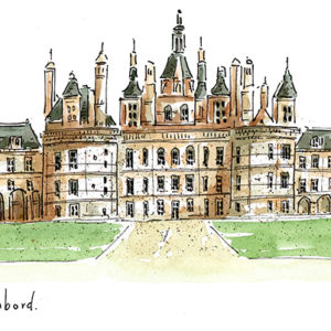 Château de Chambord, aquarelle originale sur papier