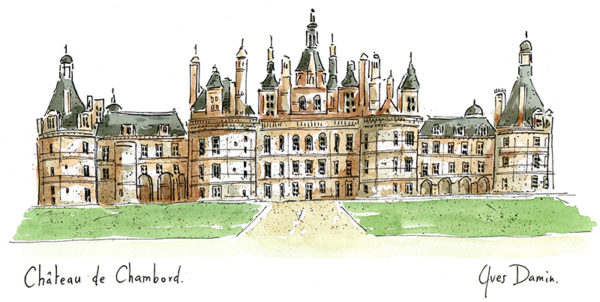 Château de Chambord, aquarelle originale sur papier