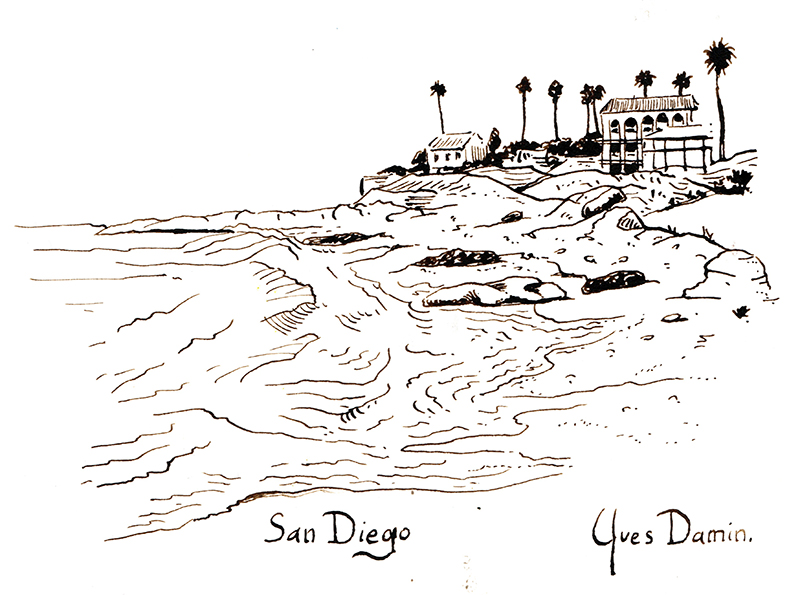 Dessin du front de mer et de la plage de San Diego en Californie