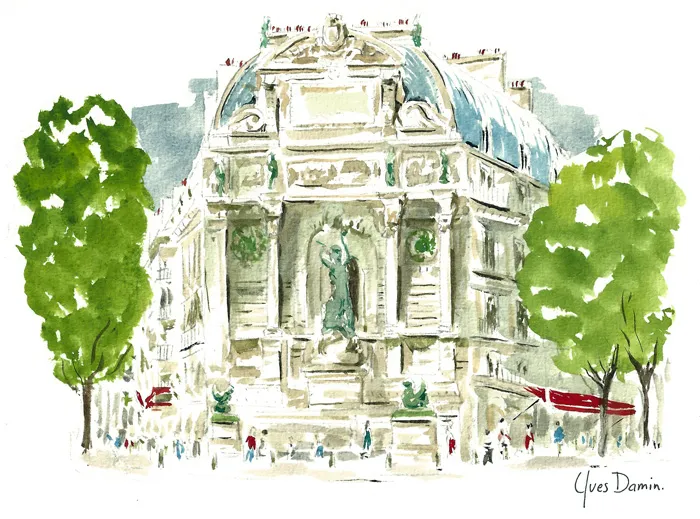 aquarelle de la Place St Michel à Paris