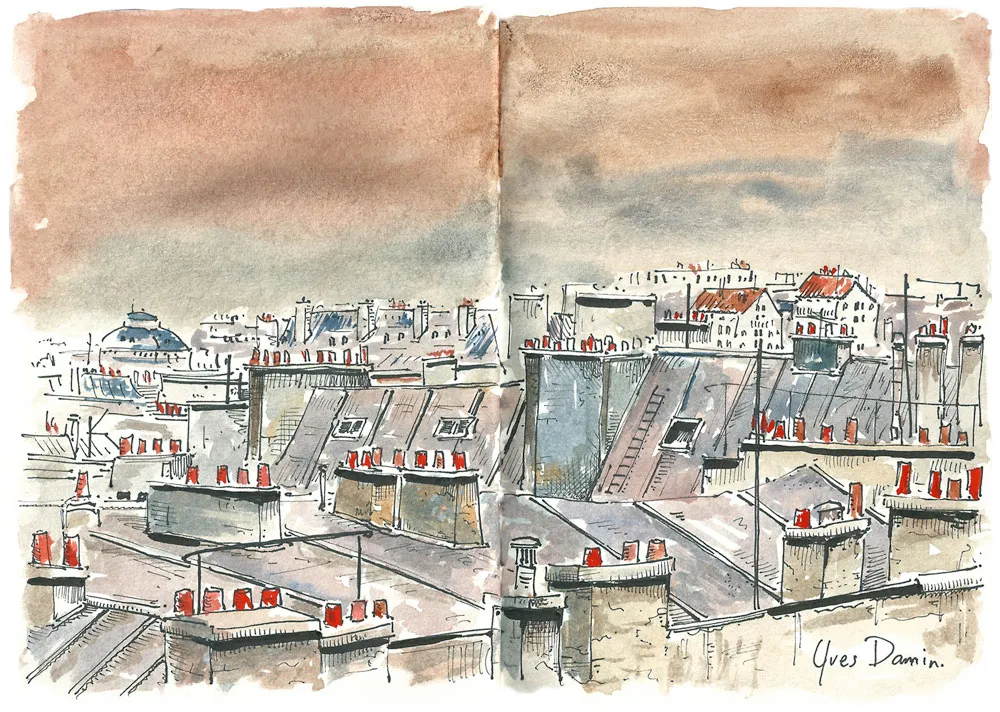 aquarelle des toits de paris