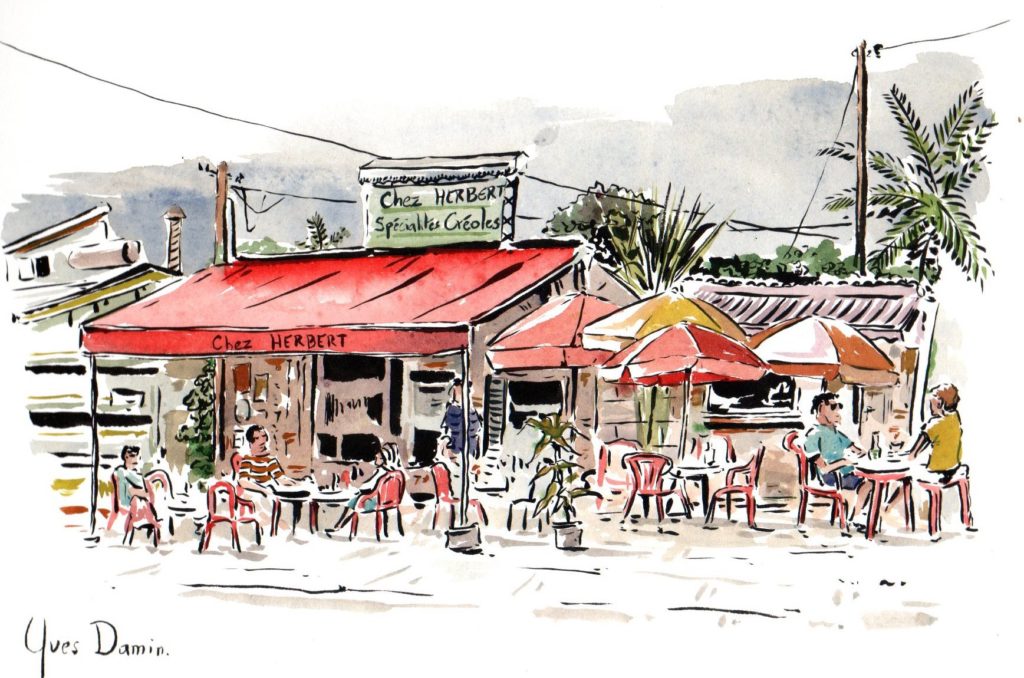 peinture du restaurant Chez Herbert à la réunion, aquarelle sur papier