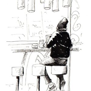 Personnage, au fast food de Kilburn, Londres