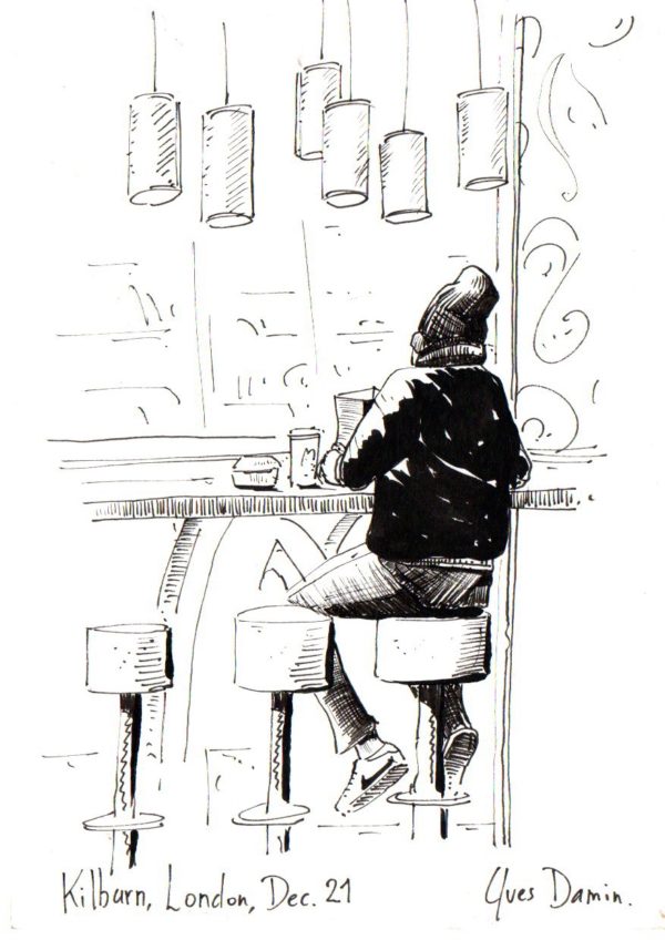 Personnage, au fast food de Kilburn, Londres