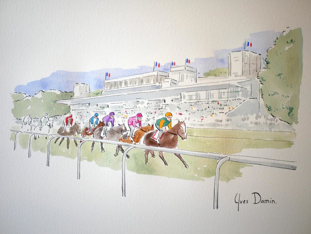 aquarelle de chevaux de course et de selle