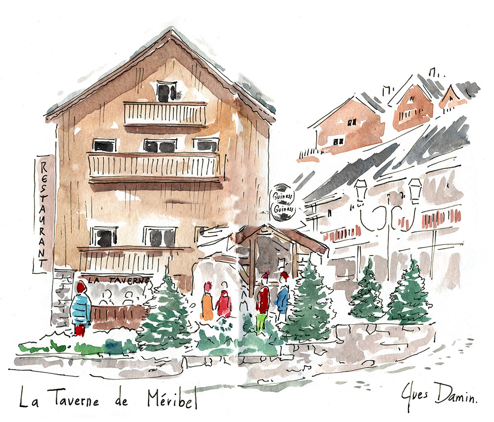peinture d'un restaurant de montagne à Méribel