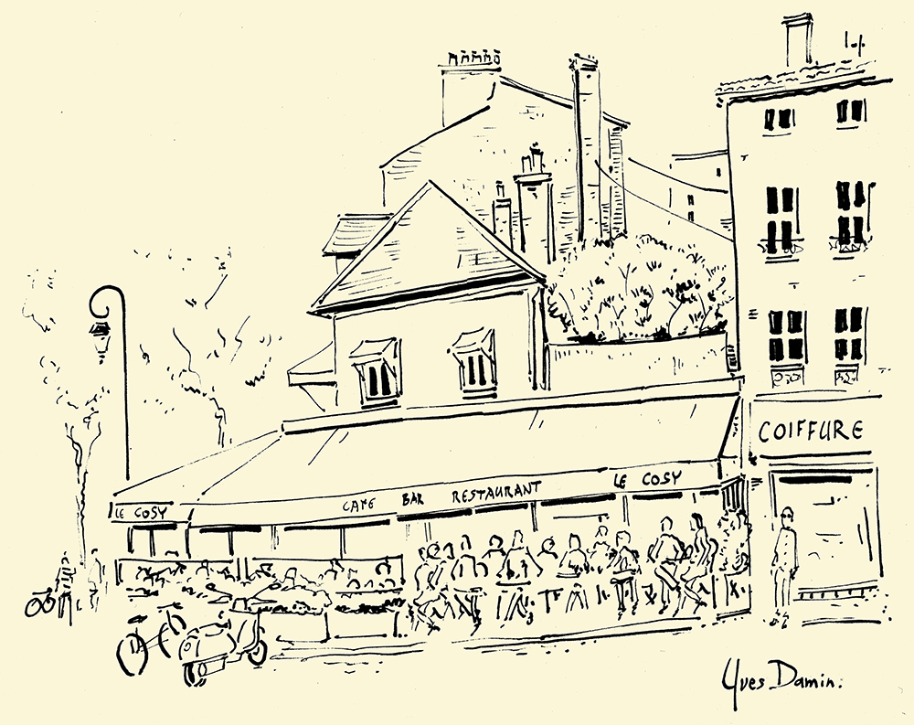 dessin à la plume de la brasserie le Cosy, à Maisons-Laffitte